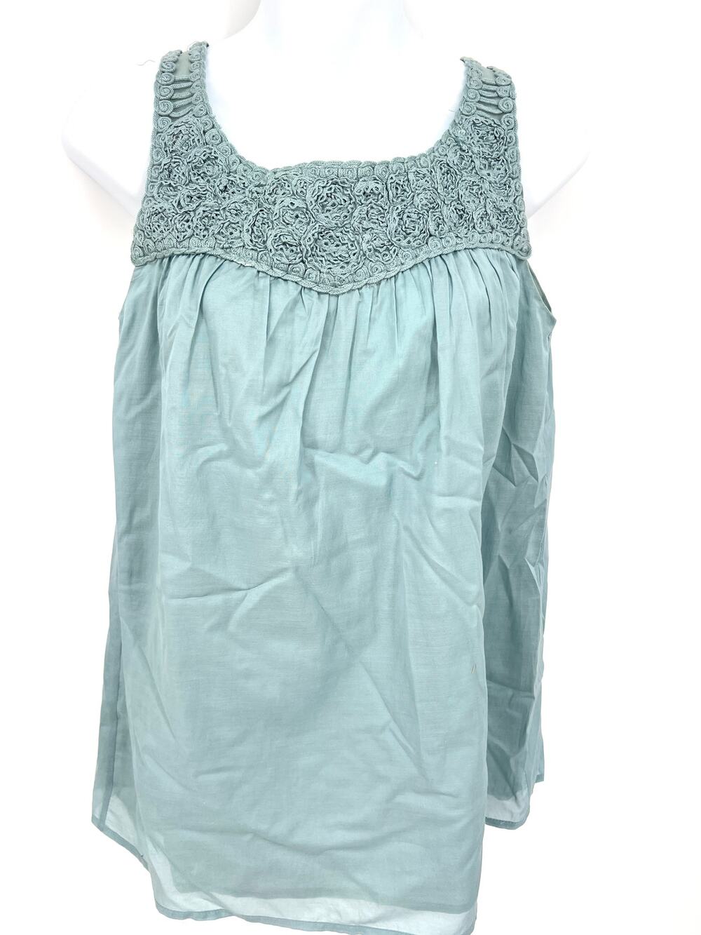 Ann Taylor LOFT Sage Green Sleeveless Top Rosette Bodice Size L